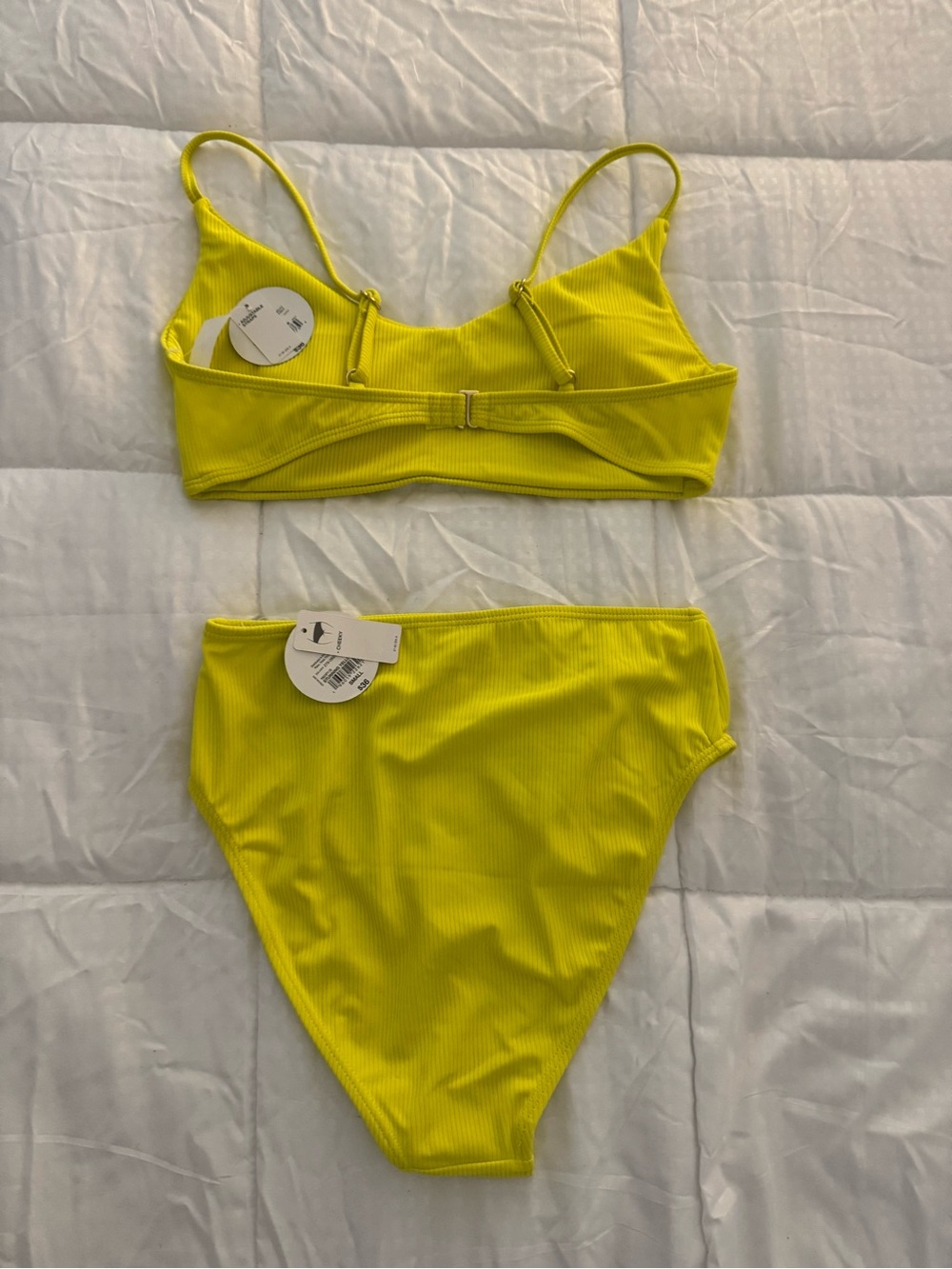 Neon Yellow Ribbed Two-Piece Bikini Set Size Small - Picture 2 of 7